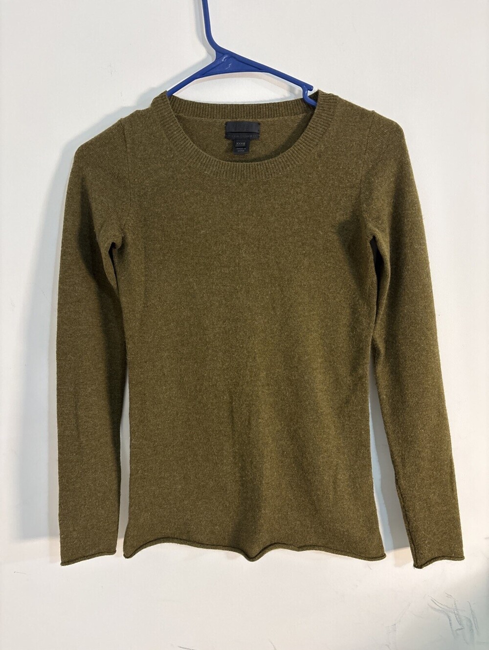 J.Crew 100% Cashmere Crewneck Sweater Women's XXXS Olive Green Heather Soft